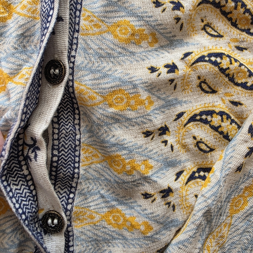 Lucky Brand Boho Paisley Floral Cream Button Down Top 3x Stretch Cottagecore NWT - Picture 6 of 10